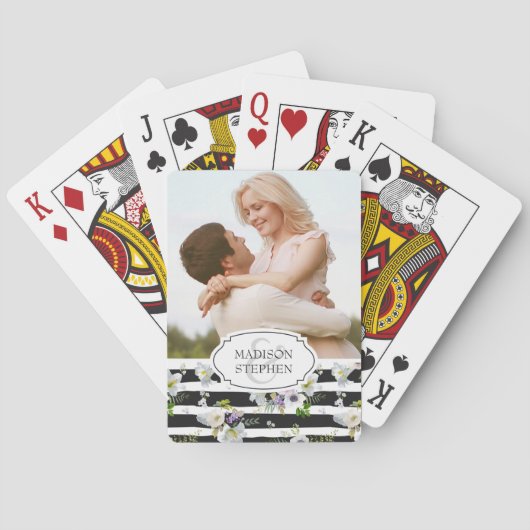 Painted Floral Striped Pattern - Wedding Photo Spielkarten (Rückseite)