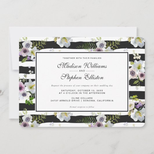 Painted Floral Striping Muster - Hochzeit Einladung (Vorderseite)