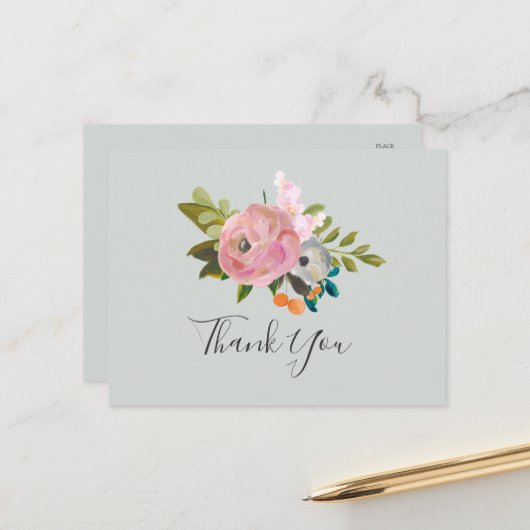Painted floral Vielen Dank Postcard Postkarte (Vorderseite/Rückseite Beispiel)
