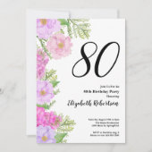 Painted Flower Custom Photo Template 80th Birthday Einladung (Vorderseite)