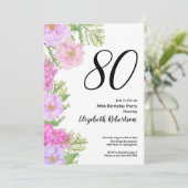 Painted Flower Custom Photo Template 80th Birthday Einladung (Stehend Vorderseite)