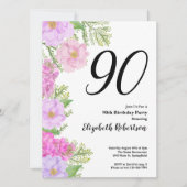 Painted Flower Custom Photo Template 90th Birthday Einladung (Vorderseite)