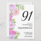 Painted Flower Custom Photo Template 91st Birthday Einladung (Vorderseite)