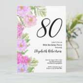 Painted Flowers and Ferns 80th Birthday Invitation Einladung (Stehend Vorderseite)