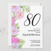 Painted Flowers and Ferns 80th Birthday Invitation Einladung (Vorderseite)
