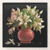 Painted flowers, vase of blooms on black glasuntersetzer (Vorderseite)
