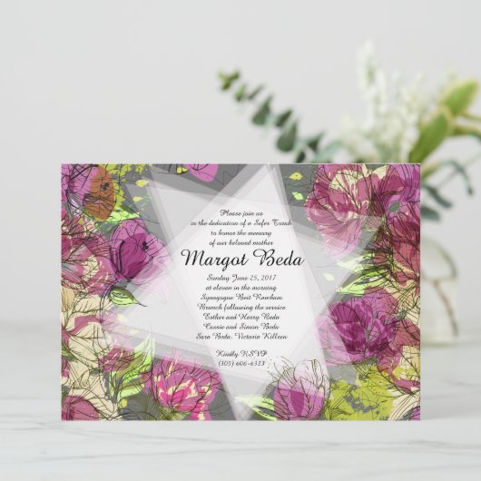 PAINTED FRÜHBLUMEN Einladung grau (Stehend Vorderseite)