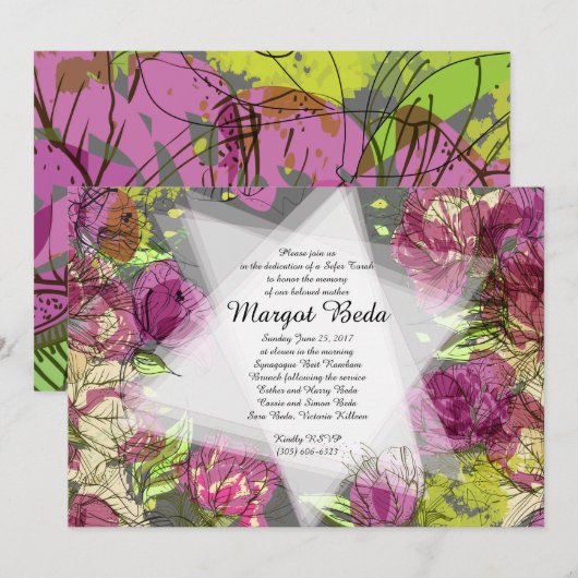 PAINTED FRÜHBLUMEN Einladung grau (Vorne/Hinten)