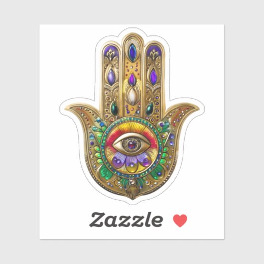 Painted Gold Hamsa Amethyst Ruby Third Eye Aufkleber (Blatt)