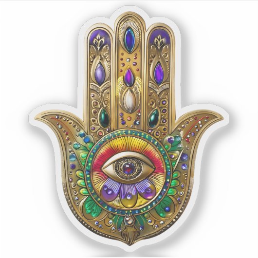 Painted Gold Hamsa Amethyst Ruby Third Eye Aufkleber (Vorderseite)