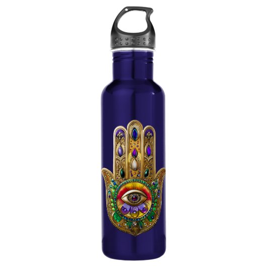 Painted Gold Hamsa Amethyst Ruby Third Eye Edelstahlflasche (Vorderseite)