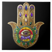 Painted Gold Hamsa Amethyst Ruby Third Eye Fliese (Vorderseite)