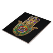 Painted Gold Hamsa Amethyst Ruby Third Eye Fliese (Seite)