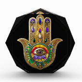 Painted Gold Hamsa Amethyst Ruby Third Eye Fotoblock (Vorderseite)