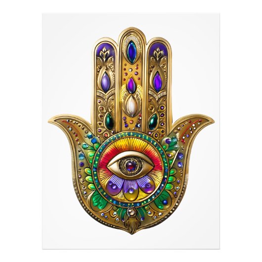 Painted Gold Hamsa Amethyst Ruby Third Eye Fotodruck (Vorne)
