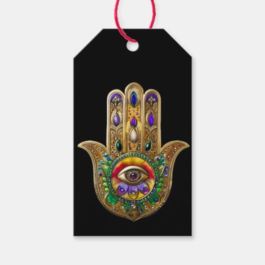 Painted Gold Hamsa Amethyst Ruby Third Eye Geschenkanhänger (Vorderseite)