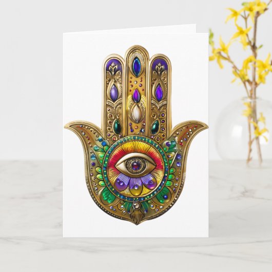 Painted Gold Hamsa Amethyst Ruby Third Eye Karte (Gelbe Blume)