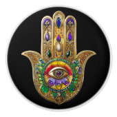 Painted Gold Hamsa Amethyst Ruby Third Eye Keramikknauf (Vorderseite)