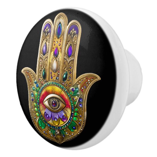 Painted Gold Hamsa Amethyst Ruby Third Eye Keramikknauf (Rechts)