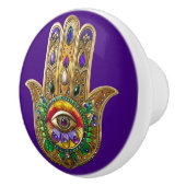 Painted Gold Hamsa Amethyst Ruby Third Eye Keramikknauf (Rechts)