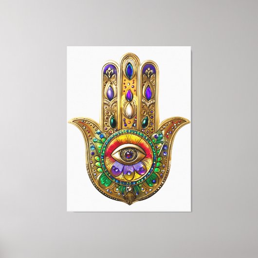 Painted Gold Hamsa Amethyst Ruby Third Eye Leinwanddruck (Vorderseite)