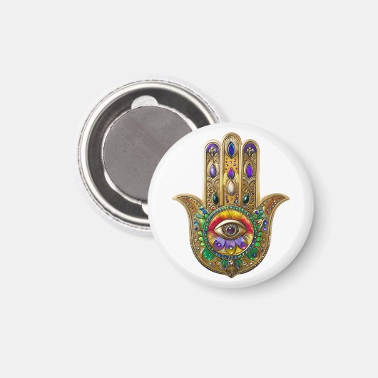 Painted Gold Hamsa Amethyst Ruby Third Eye Magnet (Vorderseite/Rückseite)