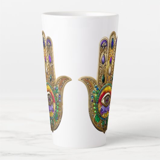 Painted Gold Hamsa Amethyst Ruby Third Eye Milchtasse (Vorderseite)