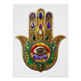Painted Gold Hamsa Amethyst Ruby Third Eye Poster