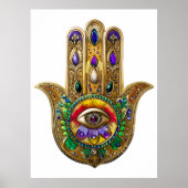 Painted Gold Hamsa Amethyst Ruby Third Eye Poster (Vorne)
