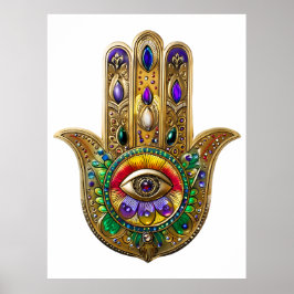 Painted Gold Hamsa Amethyst Ruby Third Eye Poster