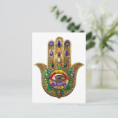 Painted Gold Hamsa Amethyst Ruby Third Eye Postkarte (Stehend Vorderseite)