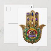 Painted Gold Hamsa Amethyst Ruby Third Eye Postkarte (Vorne/Hinten)