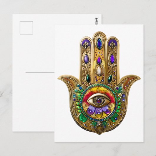 Painted Gold Hamsa Amethyst Ruby Third Eye Postkarte (Vorne/Hinten)