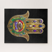 Painted Gold Hamsa Amethyst Ruby Third Eye Puzzle (Horizontal)