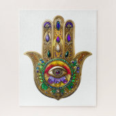Painted Gold Hamsa Amethyst Ruby Third Eye Puzzle (Vertikal)