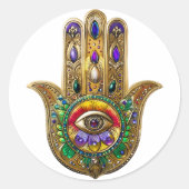 Painted Gold Hamsa Amethyst Ruby Third Eye Runder Aufkleber (Vorderseite)