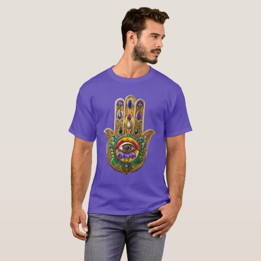 Painted Gold Hamsa Amethyst Ruby Third Eye T-Shirt (Vorne ganz)