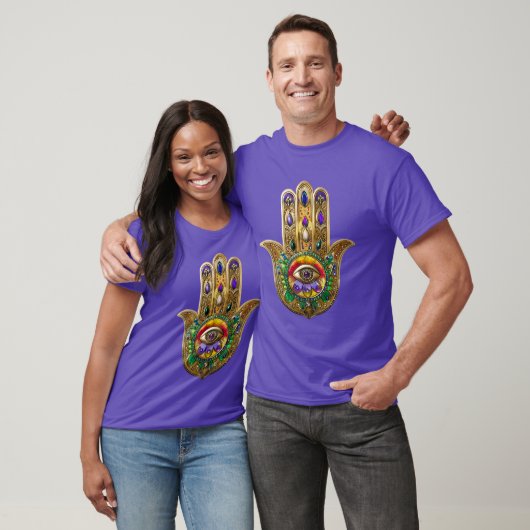 Painted Gold Hamsa Amethyst Ruby Third Eye T-Shirt (Unisex)