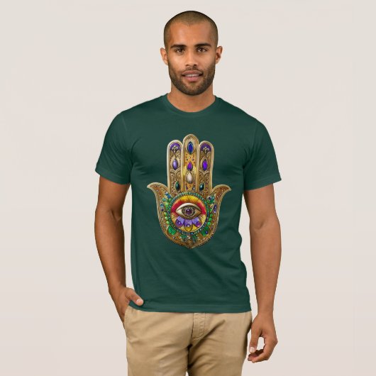 Painted Gold Hamsa Amethyst Ruby Third Eye T-Shirt (Vorne ganz)