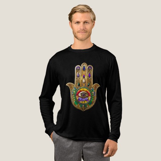 Painted Gold Hamsa Amethyst Ruby Third Eye Tri-Blend Shirt (Volle Vorderseite)