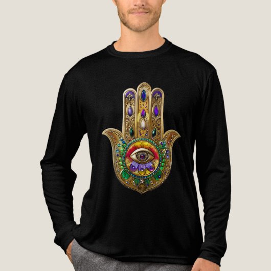 Painted Gold Hamsa Amethyst Ruby Third Eye Tri-Blend Shirt (Vorderseite)