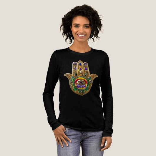 Painted Gold Hamsa Amethyst Ruby Third Eye Tri-Blend Shirt (Volle Vorderseite)