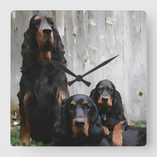 Painted Gordon Setter Generations Square Clock Quadratische Wanduhr
