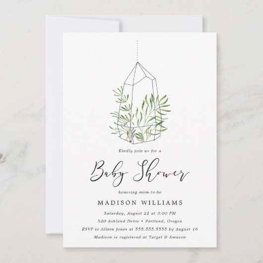 Painted Greenery Terrarium Kinderdusche Einladung (Vorderseite)