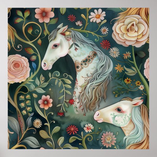 Painted Horses Floral Poster (Vorne)