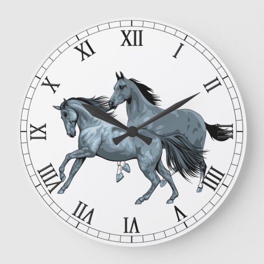 Painted Horses Wall Clock Große Wanduhr (Vorderseite)