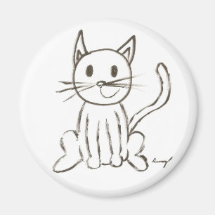 Painted Kitty Round Magnet