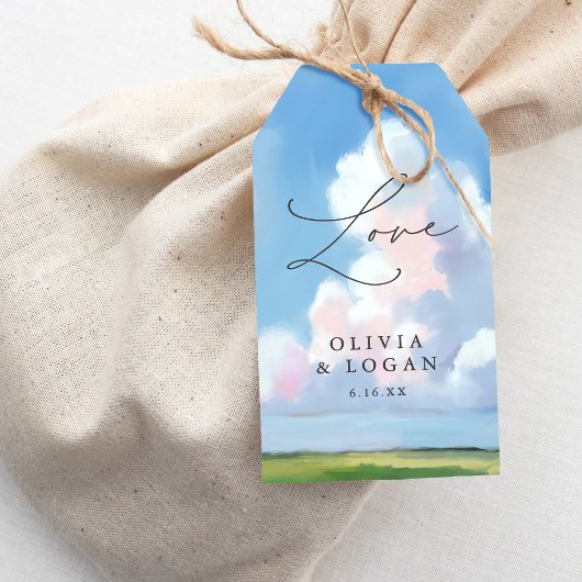 Painted Landscape Blue Sky Cloud Wedding Favor Geschenkanhänger