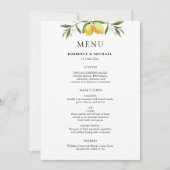 Painted lemons greenery foliage wedding menu einladung (Vorderseite)