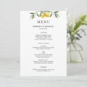 Painted lemons greenery foliage wedding menu menükarte (Stehend Vorderseite)